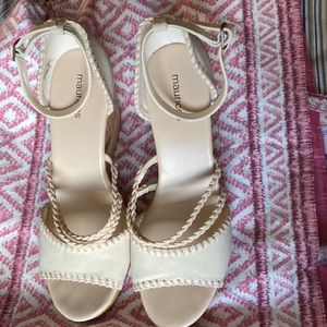 Maurices Ellen 58107 Ivory Open Toe Cork Wedge Sandals Womens Size 9